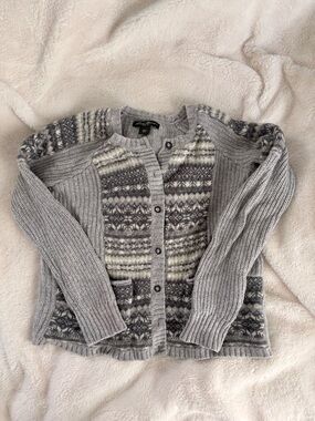 Eddie Bauer Gray Patterned Button-Front Cardigan